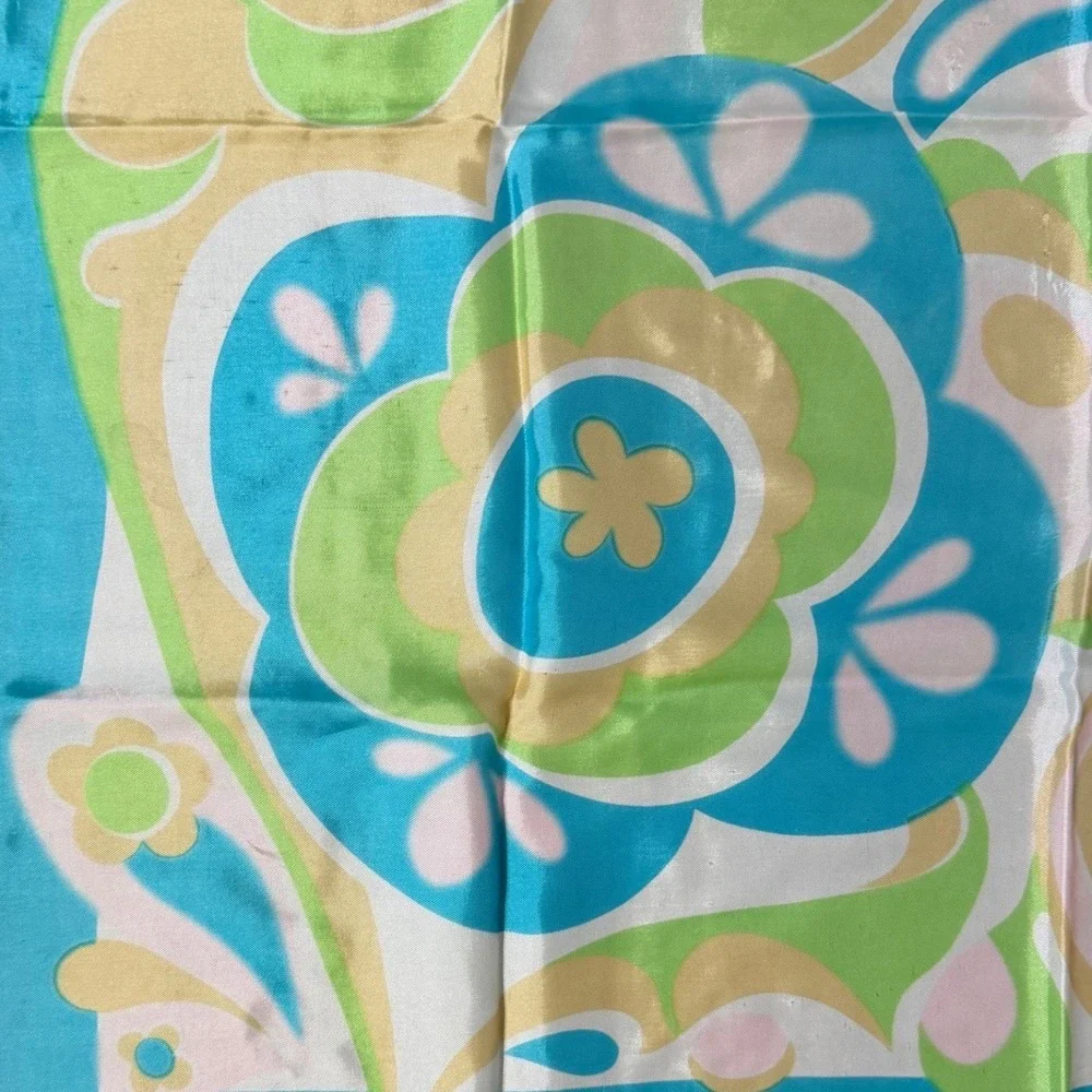 Vintage Psychedelic Floral Paisley Square Scarf Blue Green Mid‎ Century Chic